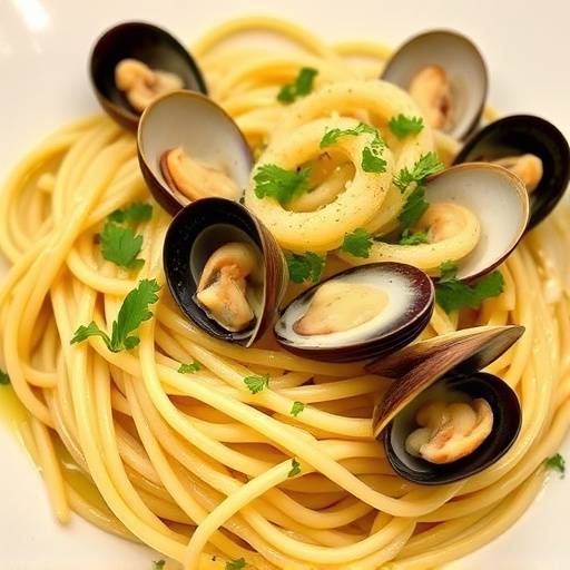 Spaghetti alle Vongole: spaghetti con vongole veraci, aglio, olio e prezzemolo